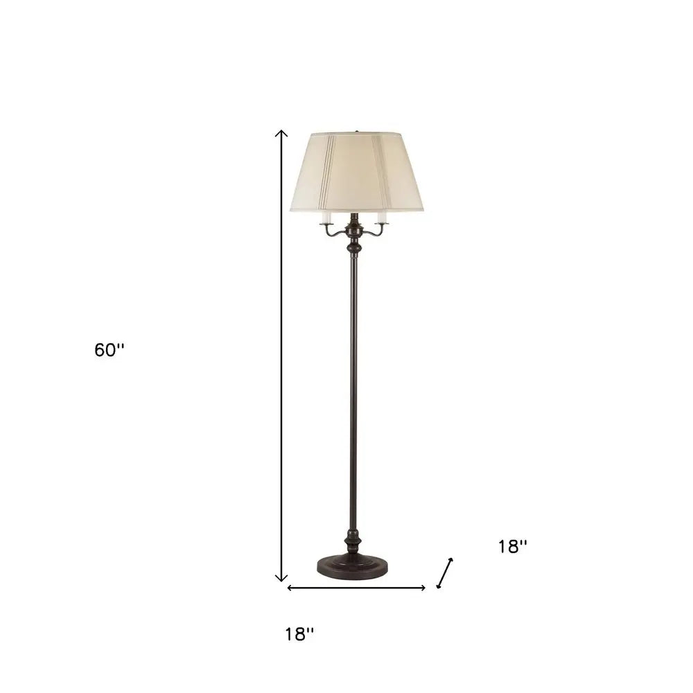 60" Bronze Metal Four Light Floor Lamp With Beige Fabric Square Shade HomeRoots
