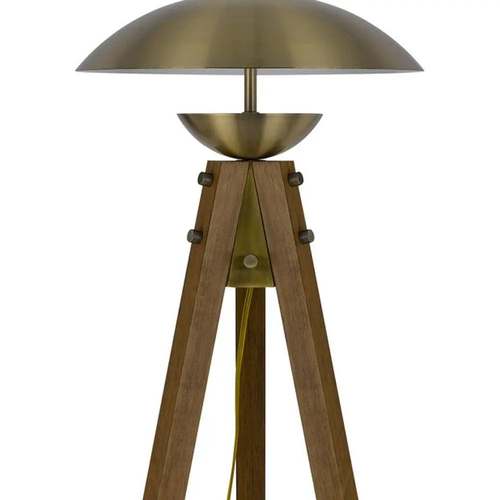 55" Brass Tripod Floor Lamp With Antiqued Brass Dome Shade HomeRoots