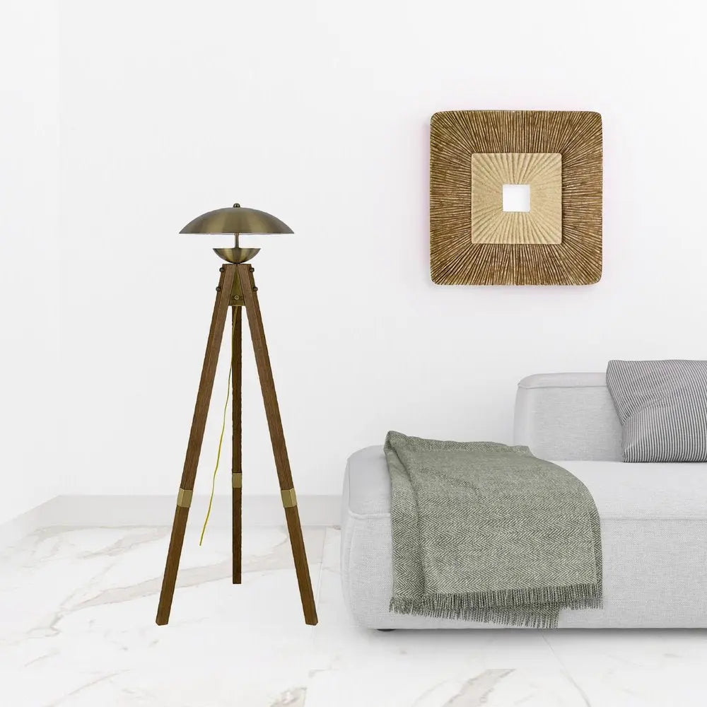 55" Brass Tripod Floor Lamp With Antiqued Brass Dome Shade HomeRoots