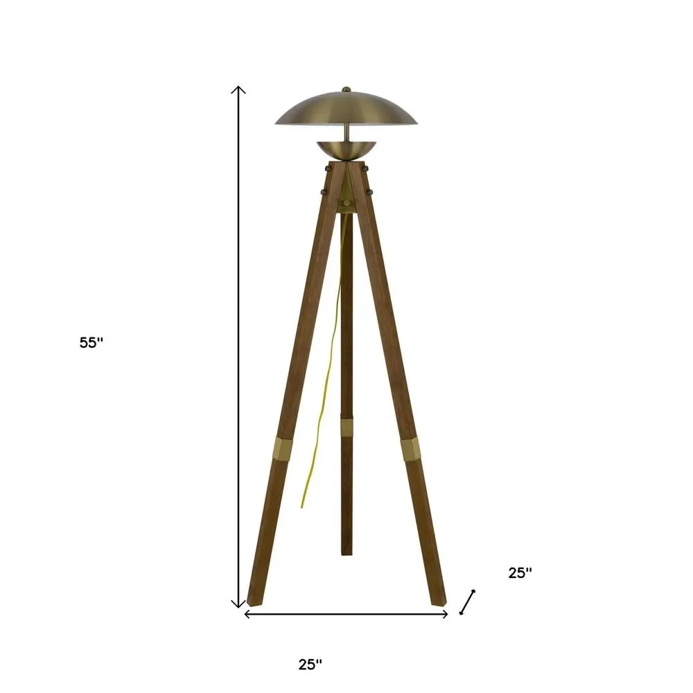 55" Brass Tripod Floor Lamp With Antiqued Brass Dome Shade HomeRoots