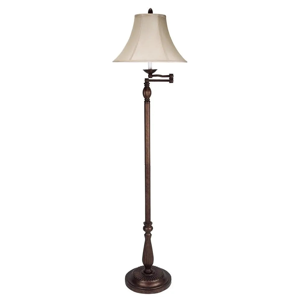 62" Rusted Swing Arm Floor Lamp With Champagne Bell Shade HomeRoots
