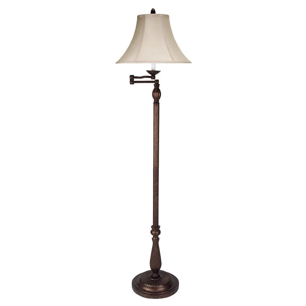 62" Rusted Swing Arm Floor Lamp With Champagne Bell Shade HomeRoots
