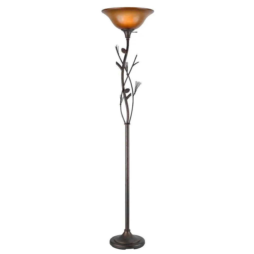 72" Amber Torchiere Floor Lamp With Brown Glass Dome Shade HomeRoots