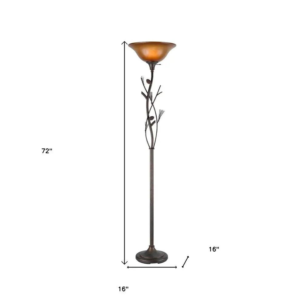 72" Amber Torchiere Floor Lamp With Brown Glass Dome Shade HomeRoots