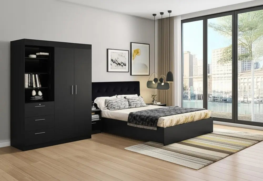 Two Piece Black Bedroom Set HomeRoots
