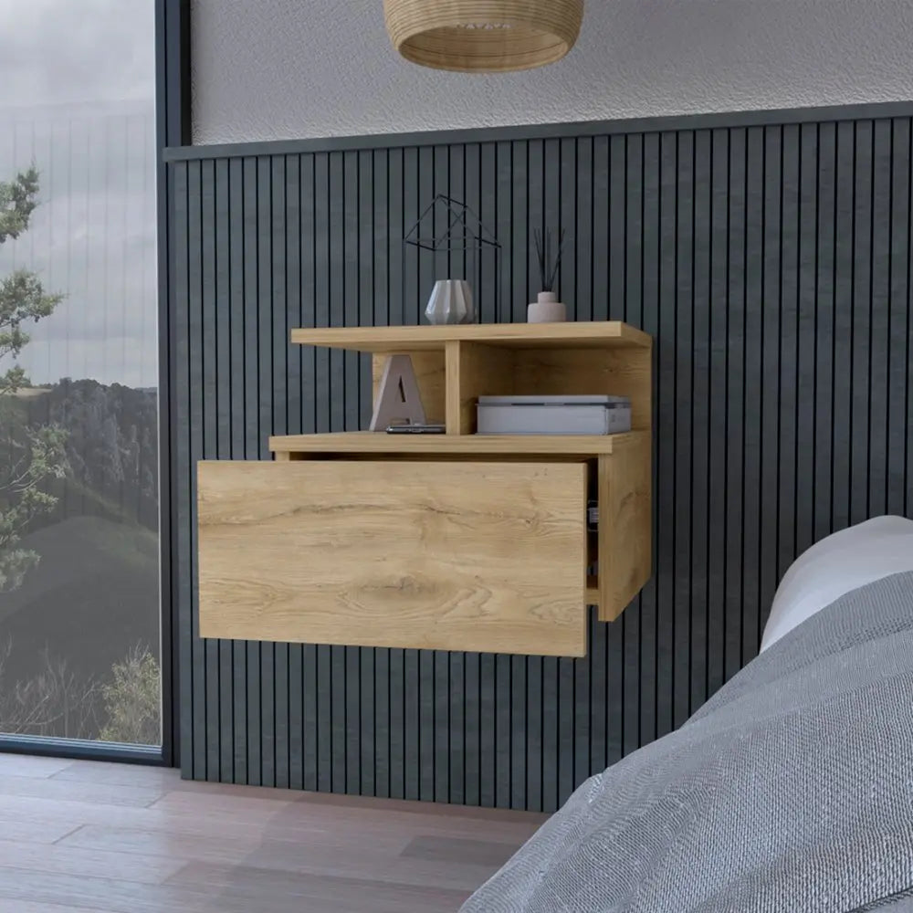 12" Beige Wood One Drawer Nightstand HomeRoots