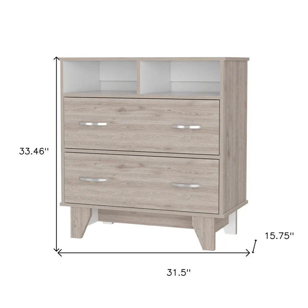 32" Oak Two Drawer Dresser HomeRoots