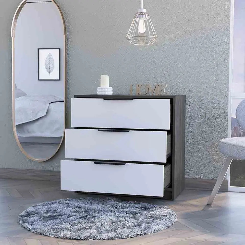 28" White and Gray Three Drawer Dresser HomeRoots