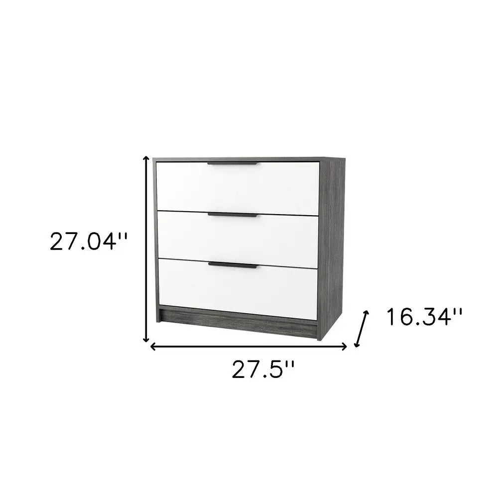 28" White and Gray Three Drawer Dresser HomeRoots