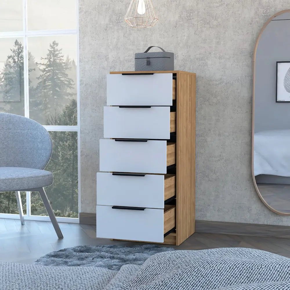 28" White and Gray Three Drawer Dresser HomeRoots