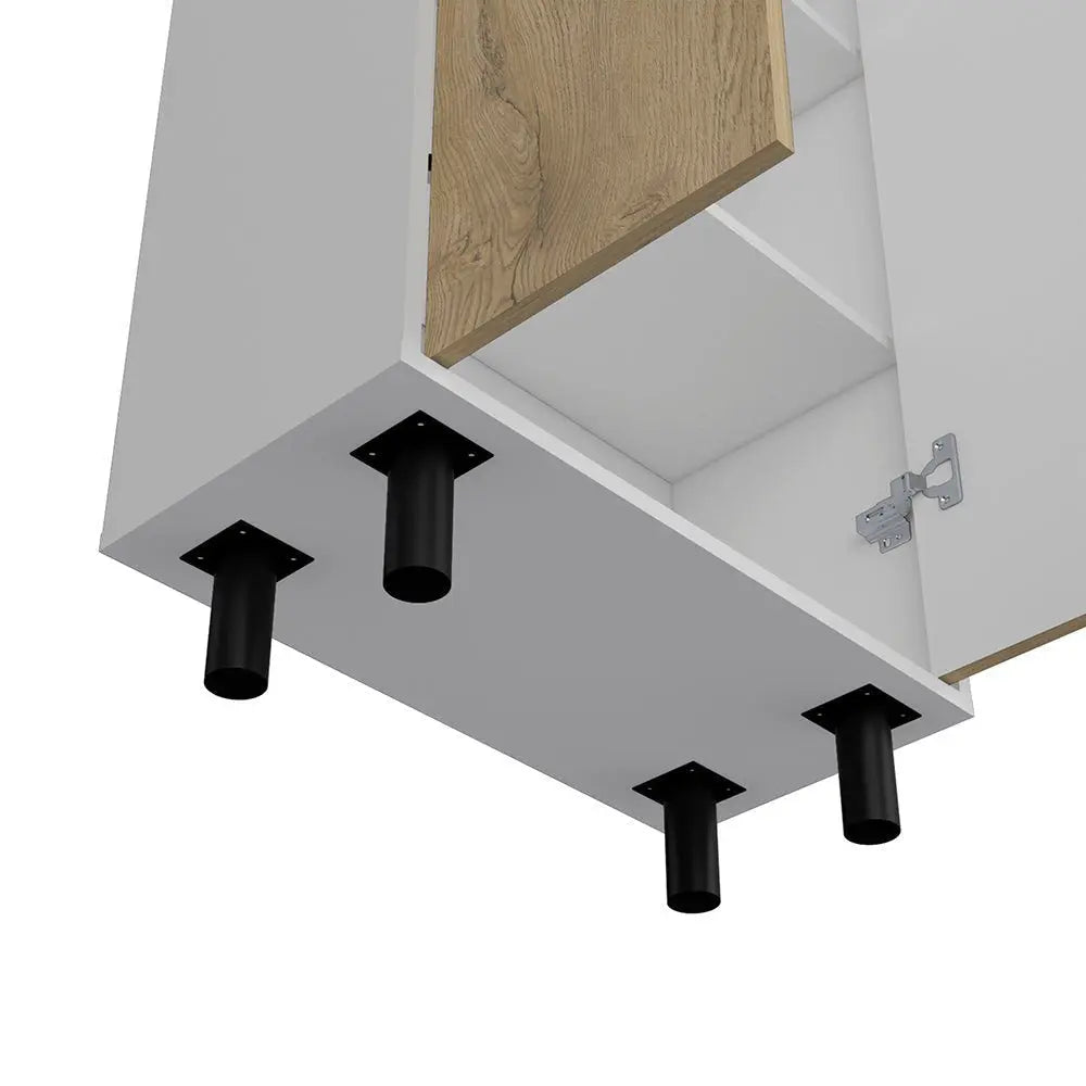 71" White and Light Brown Wood Accent Cabinet With Two Doors HomeRoots