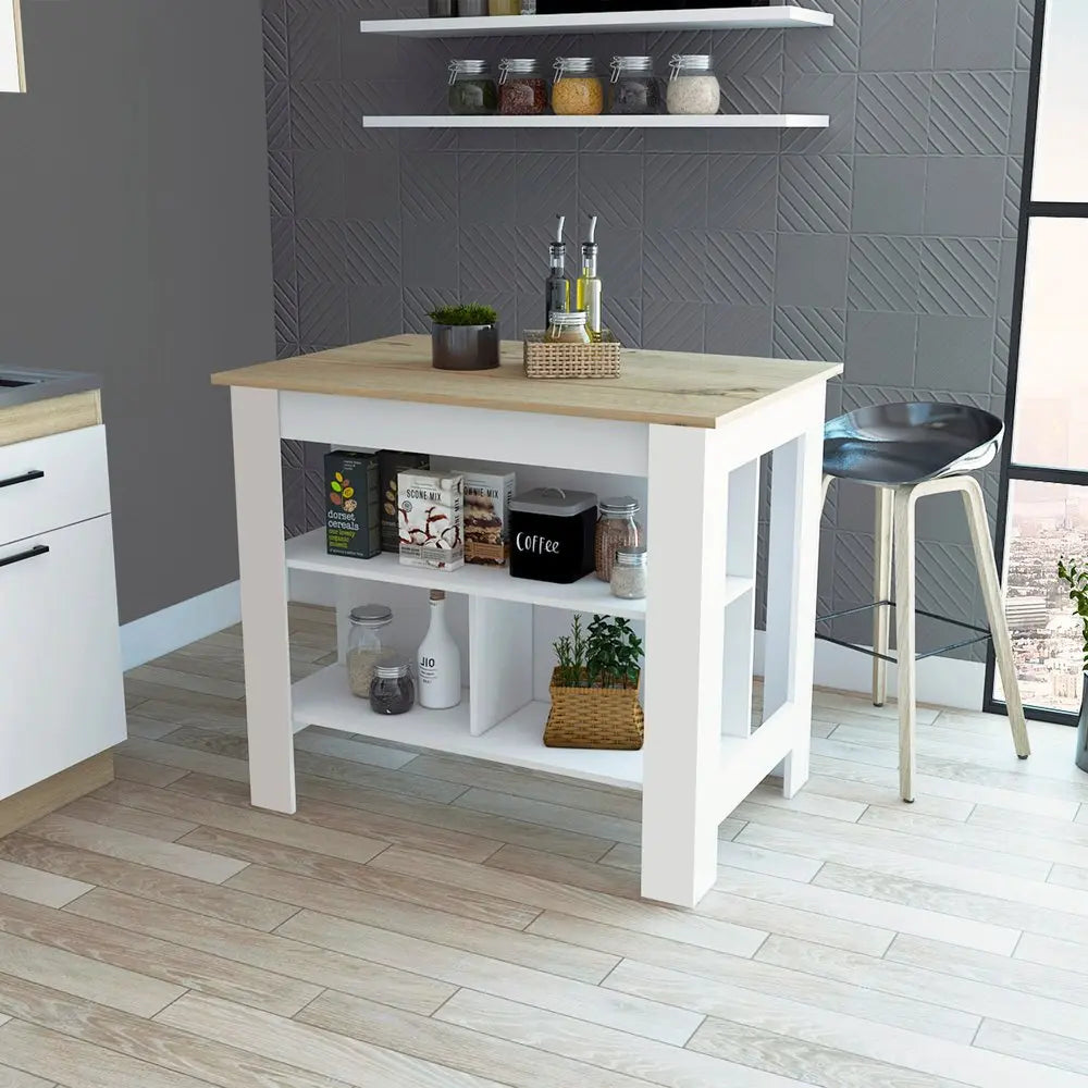White and Oak 41" Kitchen Island With Storage HomeRoots