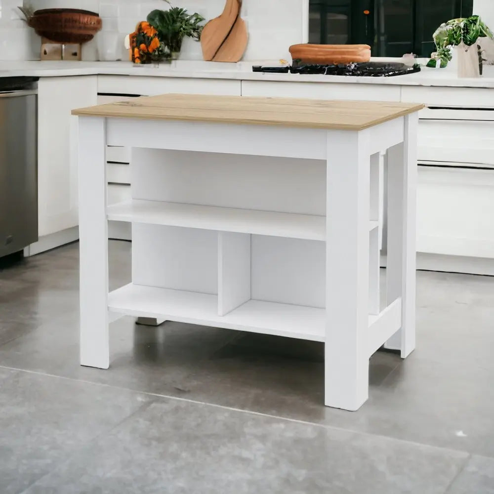 White and Oak 41" Kitchen Island With Storage HomeRoots