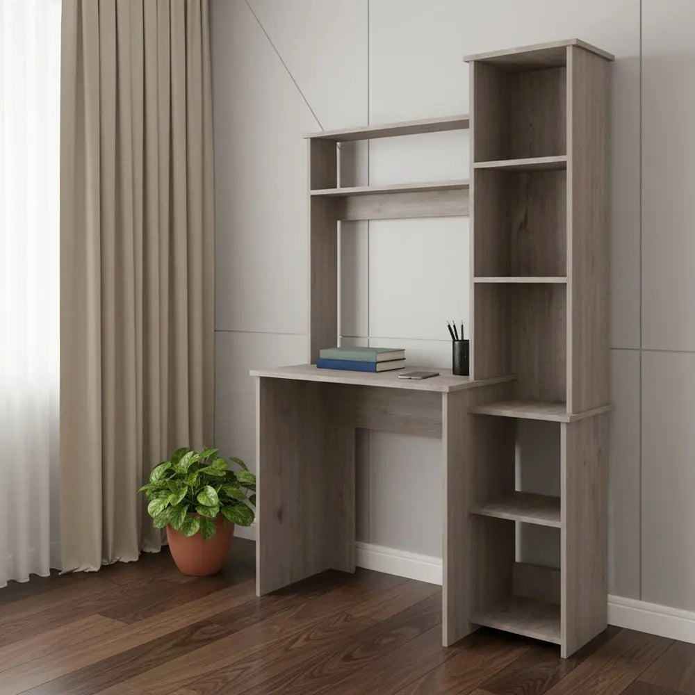 39" Light Gray Wood Writing Desk and Bookshelf Set HomeRoots