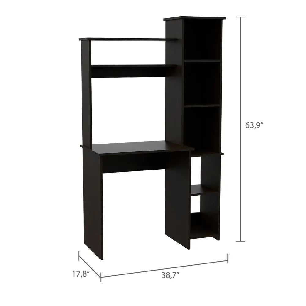 40" Black Wood Writing Desk and Bookshelf Set HomeRoots