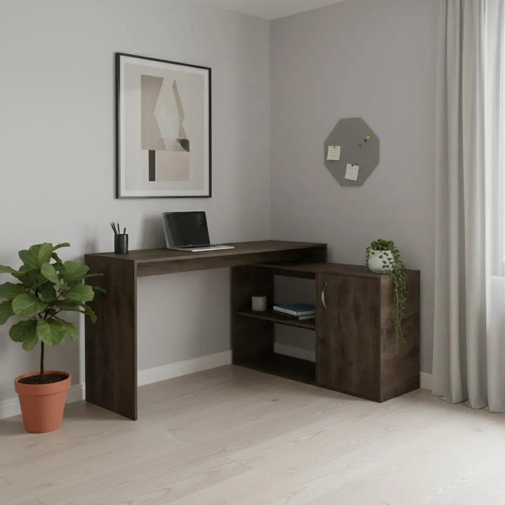 60" Dark Brown Wood L Shape Writing Desk HomeRoots