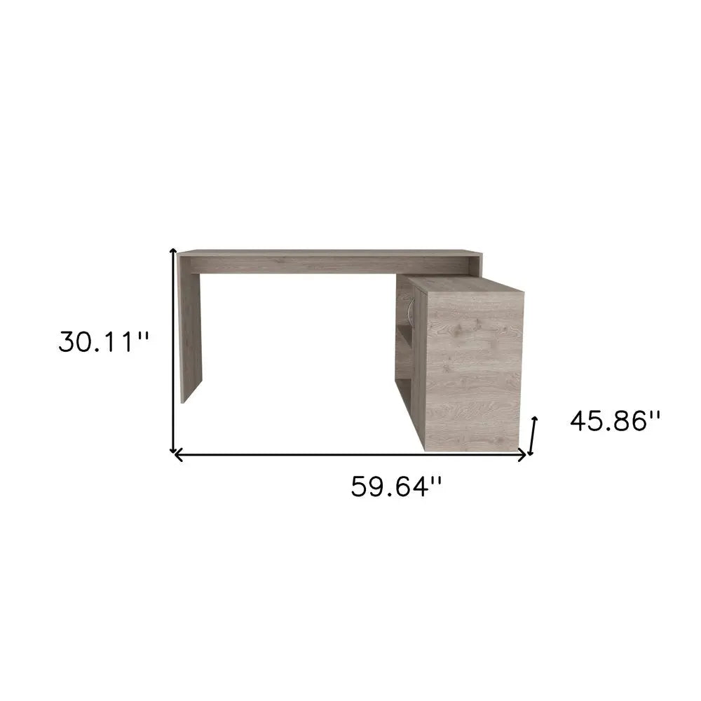 60" Light Gray Wood L Shape Writing Desk HomeRoots