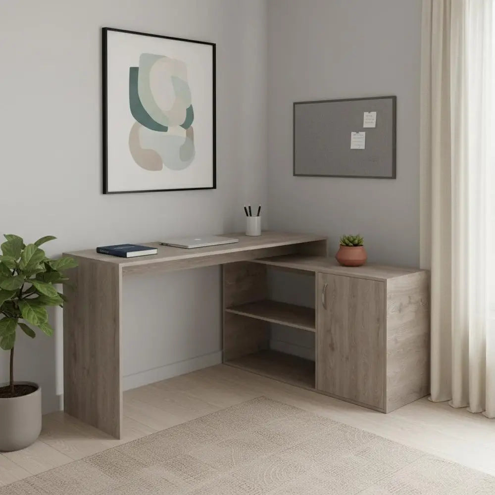 60" Light Gray Wood L Shape Writing Desk HomeRoots