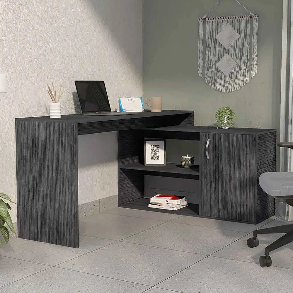60" Dark Gray Wood L Shape Writing Desk HomeRoots