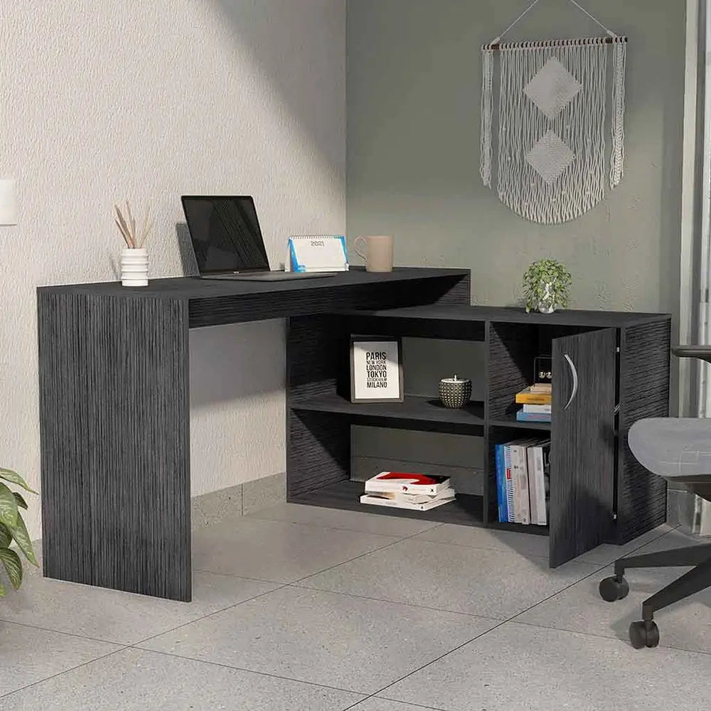 60" Dark Gray Wood L Shape Writing Desk HomeRoots