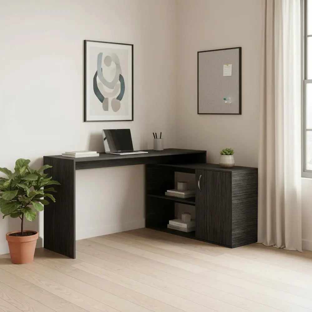 60" Dark Gray Wood L Shape Writing Desk HomeRoots