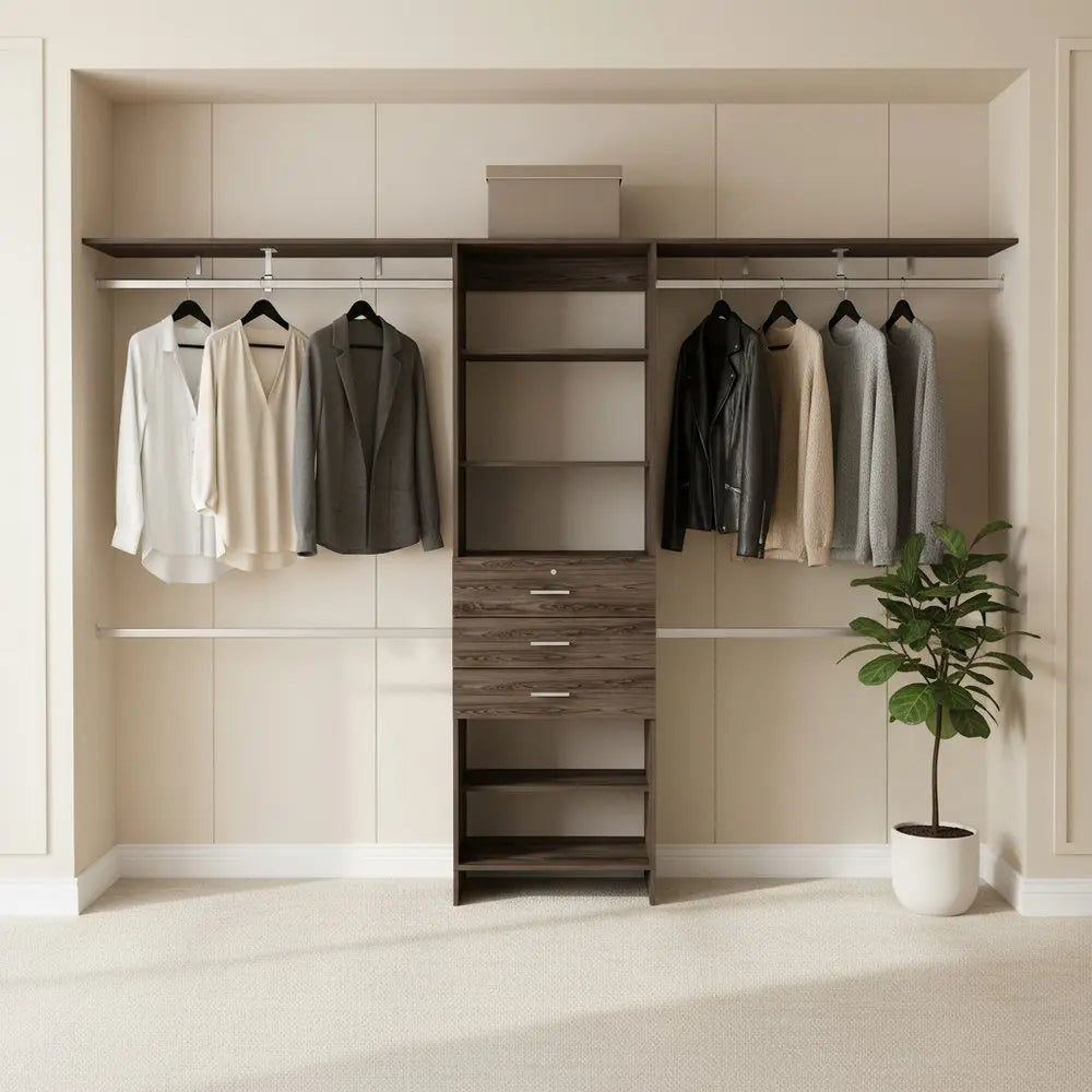 118" Dark Brown Wood Closet System HomeRoots