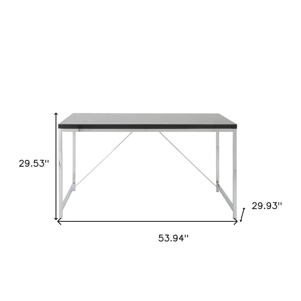 54" Black and Silver Wood and Stainless Steel Writing Desk - NOBLE HOME INTERIORS