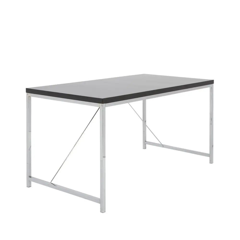 54" Black and Silver Wood and Stainless Steel Writing Desk - NOBLE HOME INTERIORS