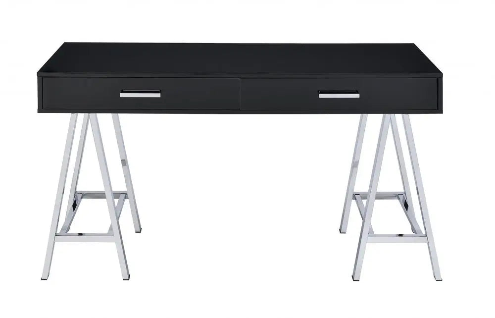 54" Black and Silver Writing Desk With Two Drawers - NOBLE HOME INTERIORS