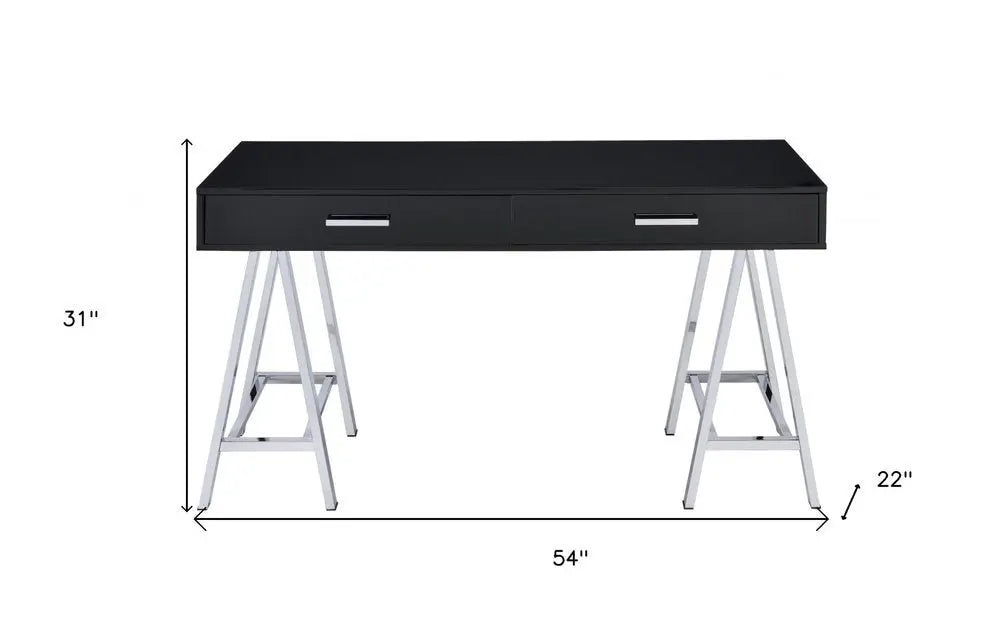 54" Black and Silver Writing Desk With Two Drawers - NOBLE HOME INTERIORS
