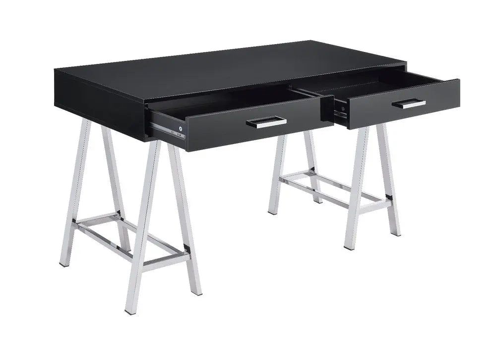 54" Black and Silver Writing Desk With Two Drawers - NOBLE HOME INTERIORS