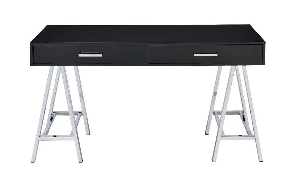 54" Black and Silver Writing Desk With Two Drawers - NOBLE HOME INTERIORS