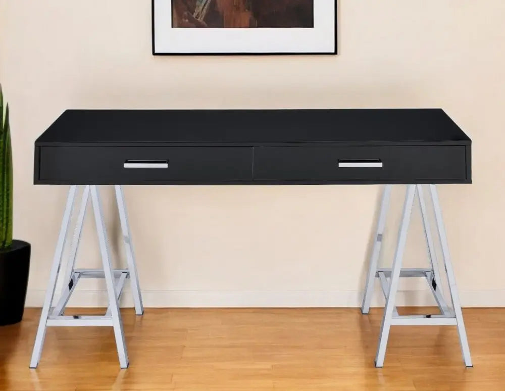 54" Black and Silver Writing Desk With Two Drawers - NOBLE HOME INTERIORS