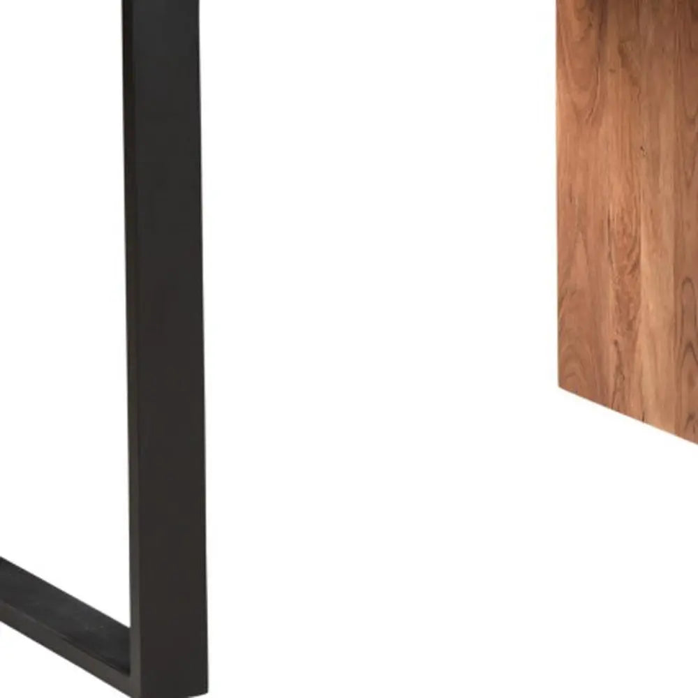 54" Brown and Black Solid Wood and Metal Writing Desk and Bookshelf Set With Three Drawers - NOBLE HOME INTERIORS