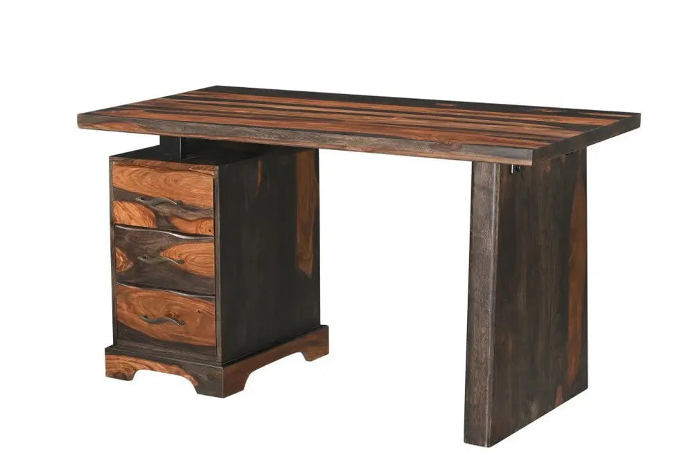 54" Dark Brown and Light Brown Solid Wood Writing Desk With Three Drawers - NOBLE HOME INTERIORS