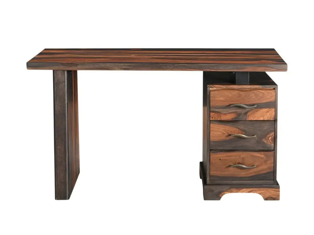 54" Dark Brown and Light Brown Solid Wood Writing Desk With Three Drawers - NOBLE HOME INTERIORS