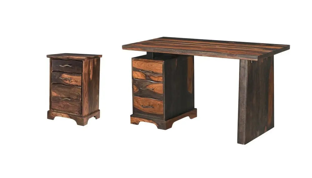 54" Dark Brown Solid Wood Writing Desk and Bookshelf Set With Three Drawers - NOBLE HOME INTERIORS