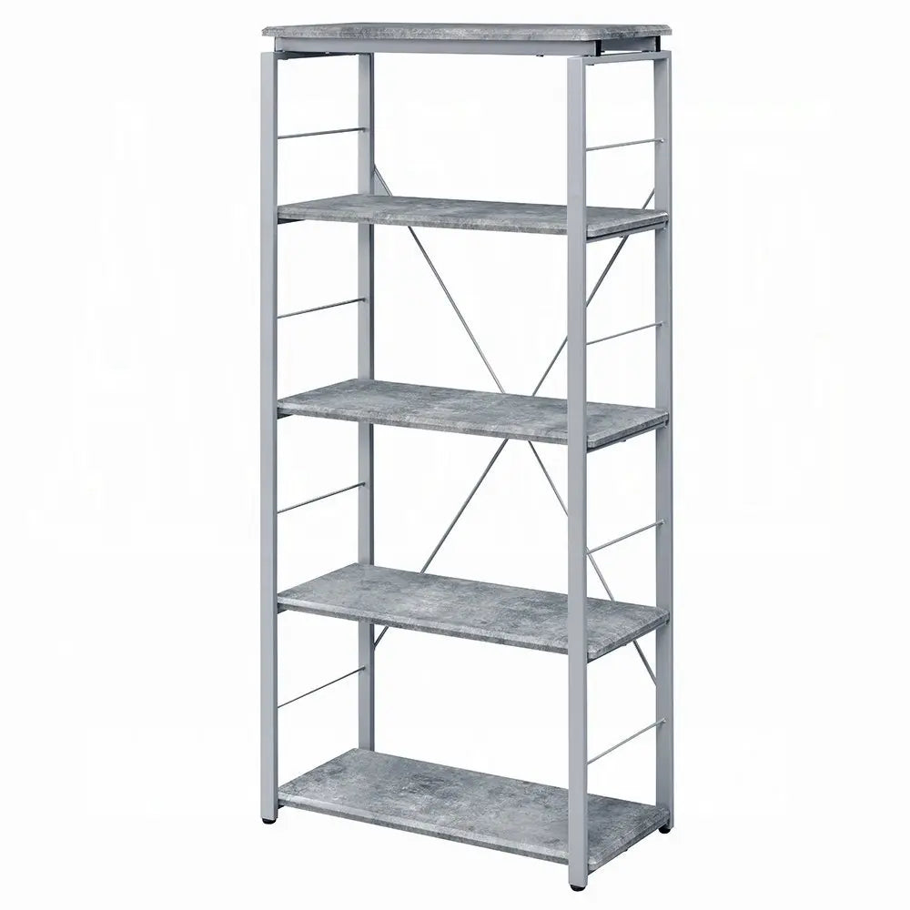 54" Gray And Silver Metal and Wood Four Tier Etagere Bookcase - NOBLE HOME INTERIORS