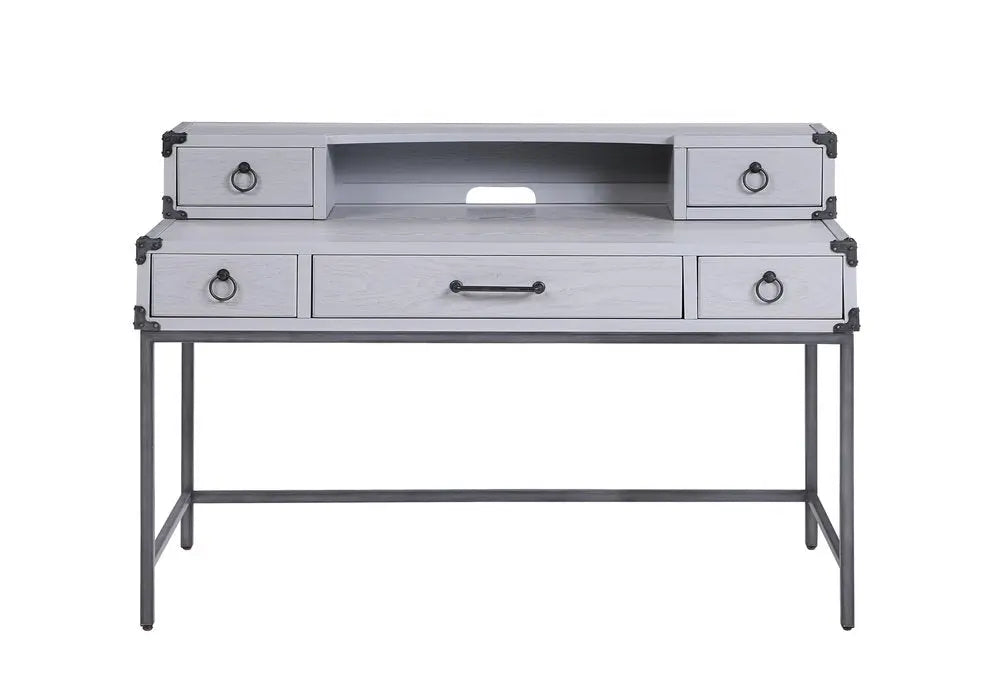 54" Gray Wood Writing Desk With Five Drawers - NOBLE HOME INTERIORS