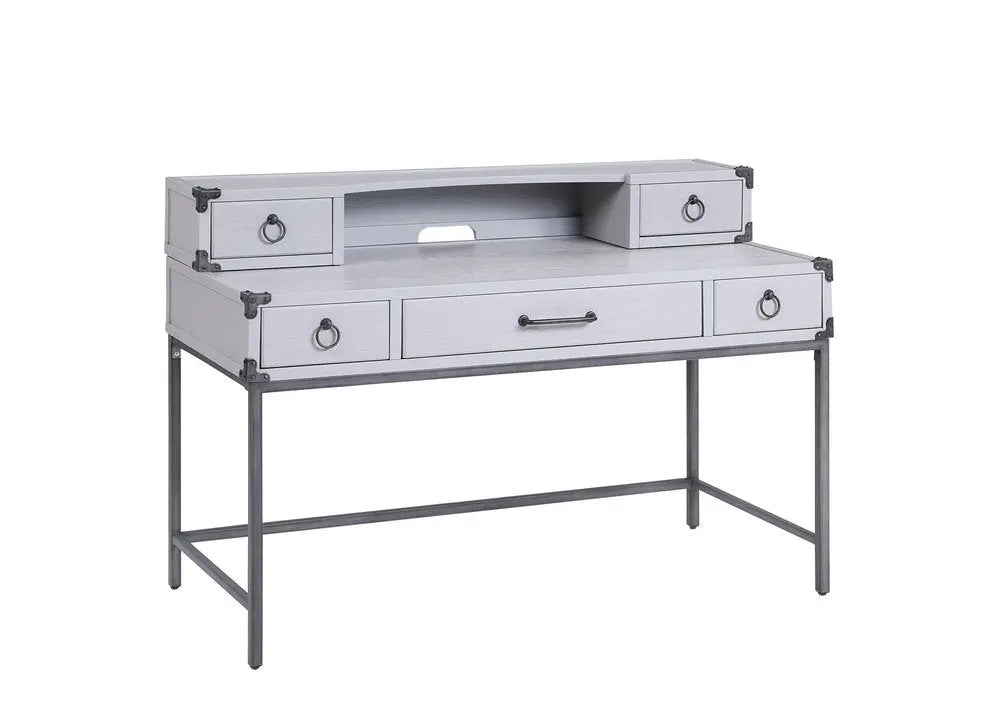 54" Gray Wood Writing Desk With Five Drawers - NOBLE HOME INTERIORS