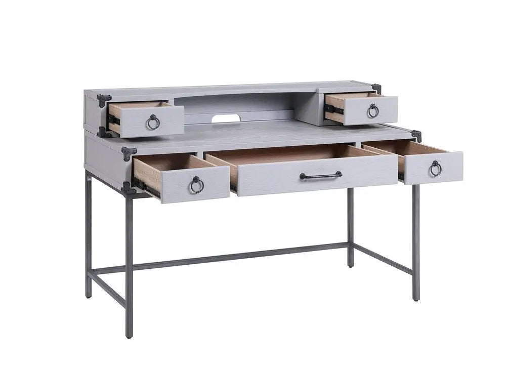 54" Gray Wood Writing Desk With Five Drawers - NOBLE HOME INTERIORS
