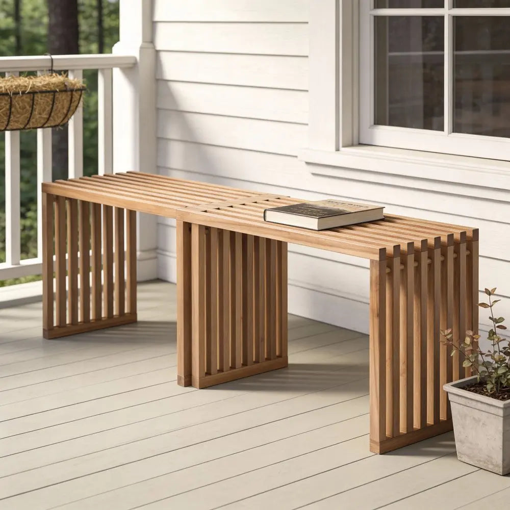 54" Natural Solid Wood Extendable Indoor Outdoor Bench - NOBLE HOME INTERIORS