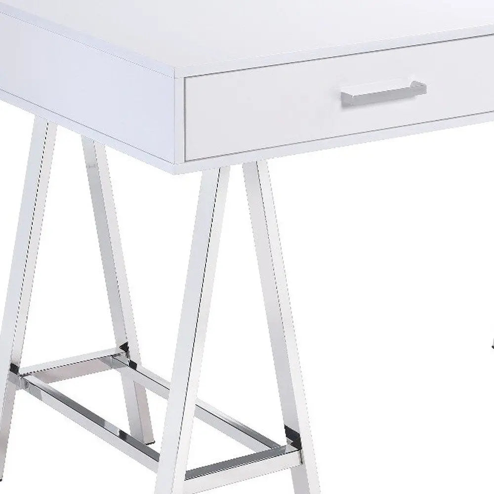 54" White and Silver Writing Desk With Two Drawers - NOBLE HOME INTERIORS
