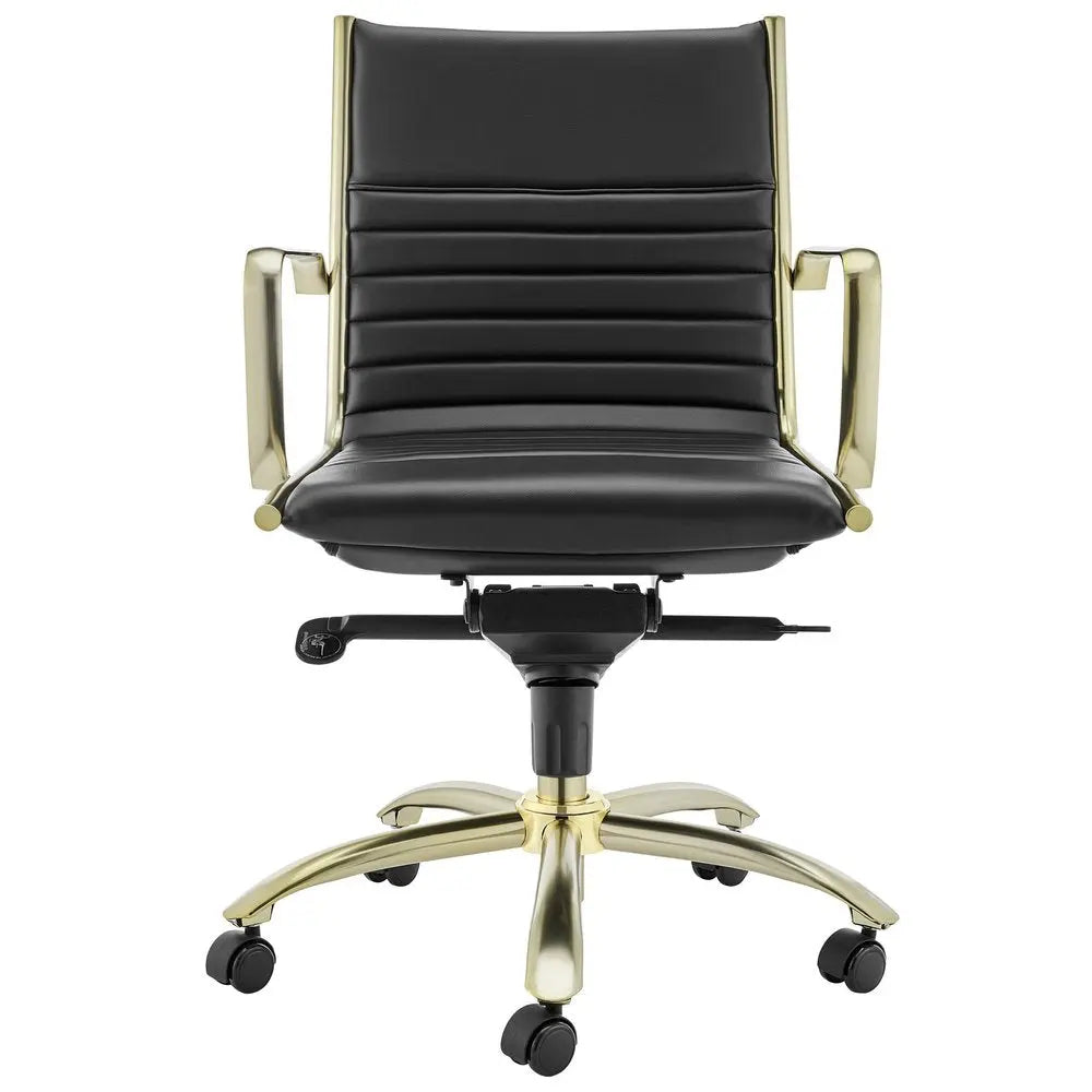 Black and Gold Steel and Faux Leather Adjustable Swivel Rolling Conference Office Chair HomeRoots