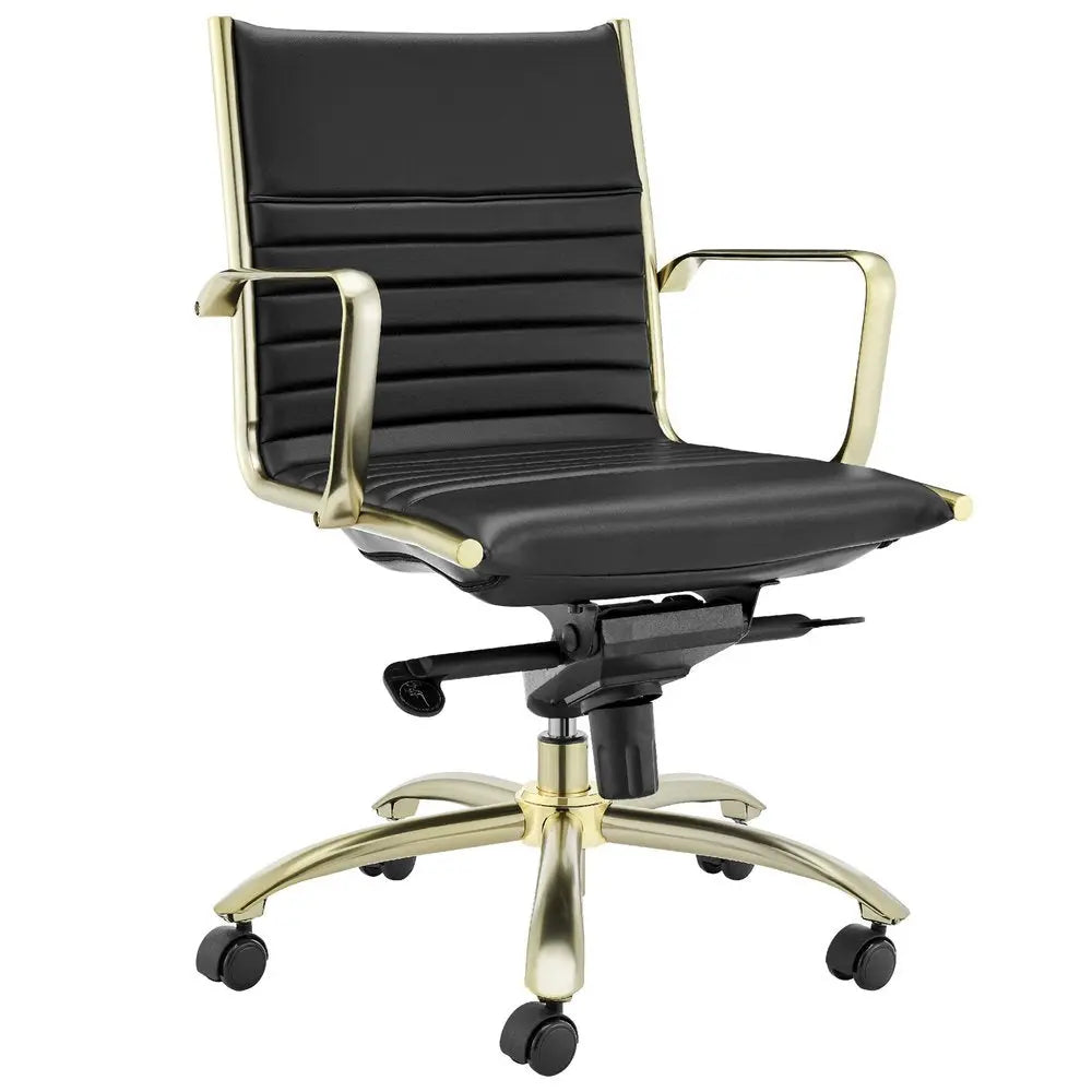 Black and Gold Steel and Faux Leather Adjustable Swivel Rolling Conference Office Chair HomeRoots