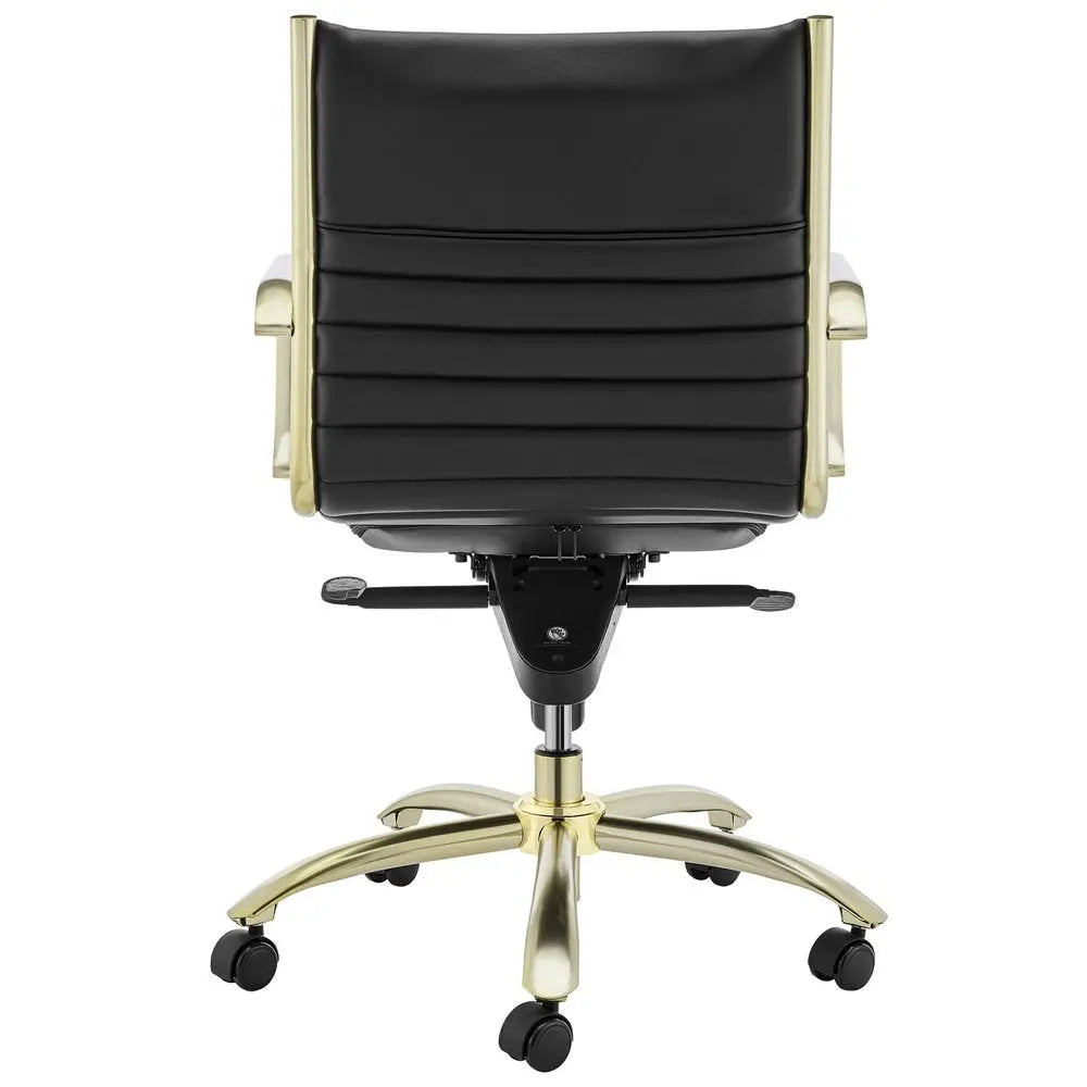Black and Gold Steel and Faux Leather Adjustable Swivel Rolling Conference Office Chair HomeRoots