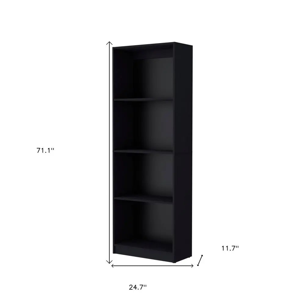 71" Black Wood Four Tier Bookcase HomeRoots
