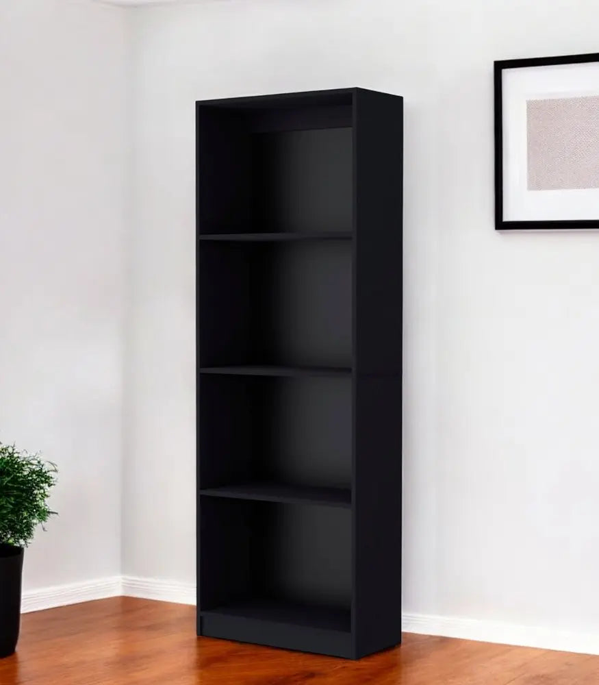 71" Black Wood Four Tier Bookcase HomeRoots