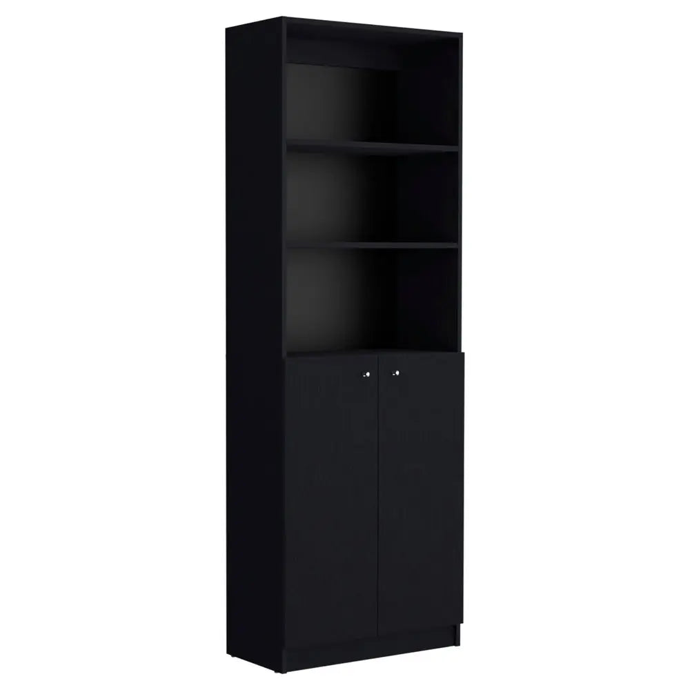 71" Black Five Tier Bookcase with Two doors HomeRoots