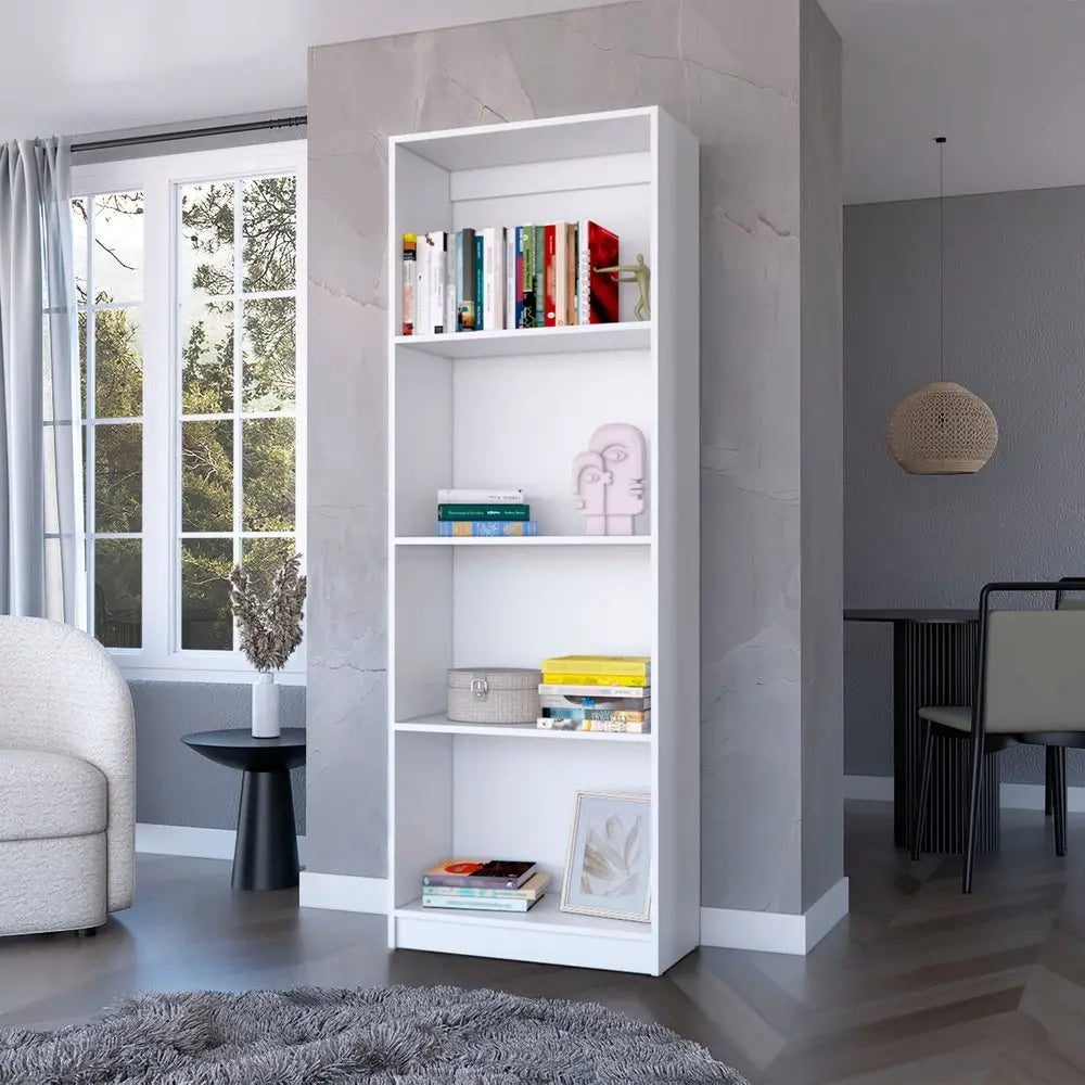 71" White Wood Four Tier Bookcase HomeRoots